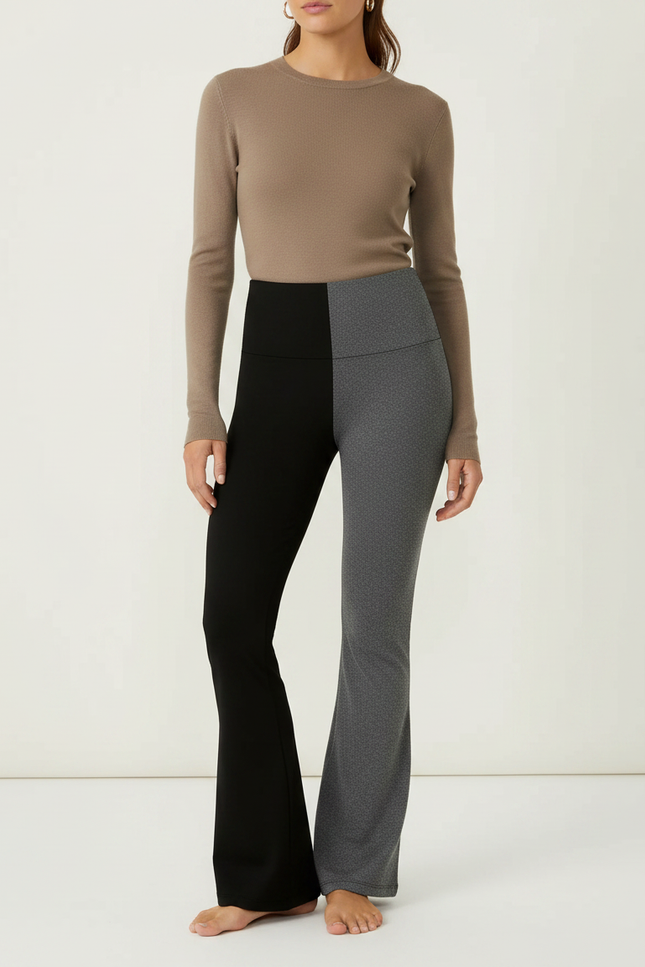 Pantalon Patte D'Éléphant Bicolore Taille Haute Évasé Confortable - Multicolore Polyester