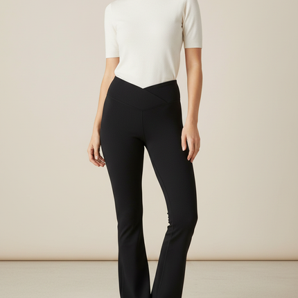 Pantalon Patte D'Éléphant Noir Côtelé Taille Haute Yoga - Maille