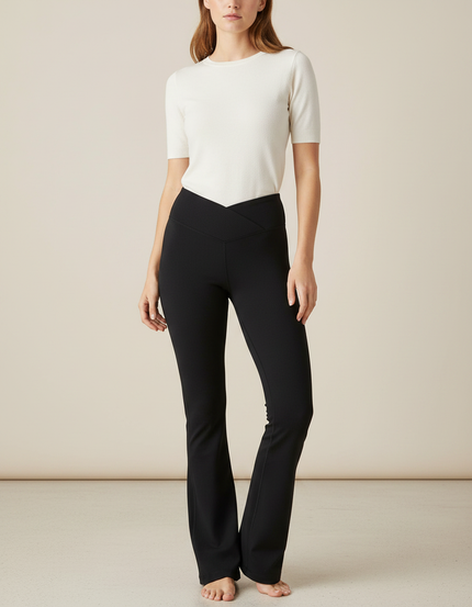 Pantalon Patte D'Éléphant Noir Côtelé Taille Haute Yoga - Maille