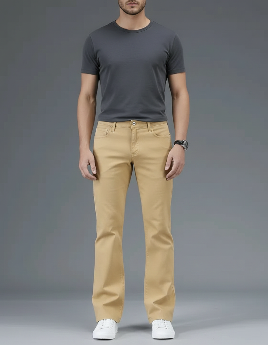 Pantalon Patte D'Éléphant Beige Clair Coupe Bootcut Homme - Gabardine