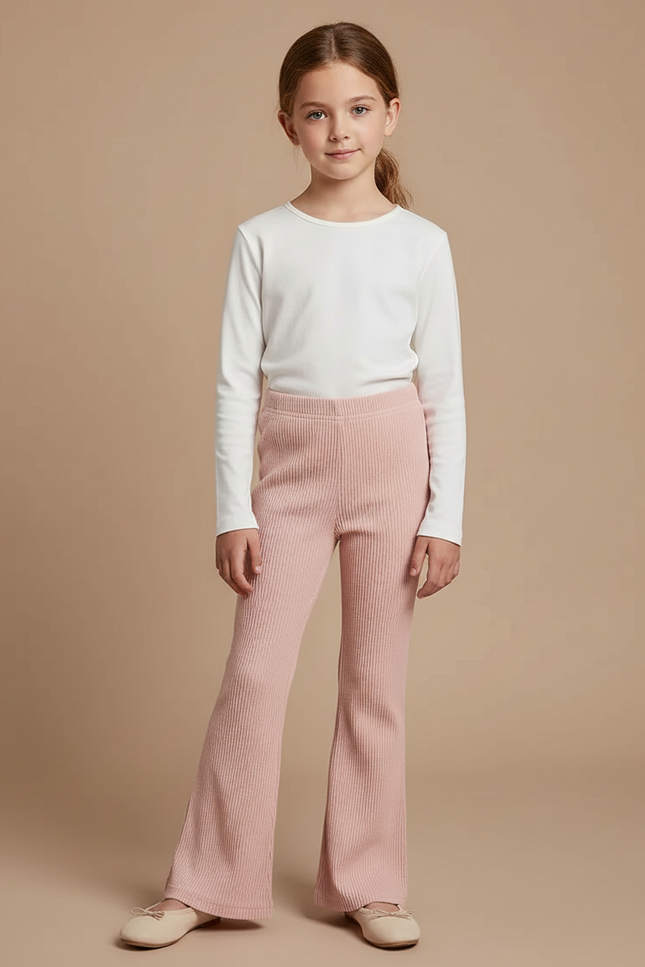 Pantalon Patte D'Éléphant Rose Côtelé Évasé Confortable Doux - Maille