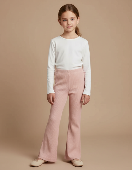 Pantalon Patte D'Éléphant Rose Côtelé Évasé Confortable Doux - Maille