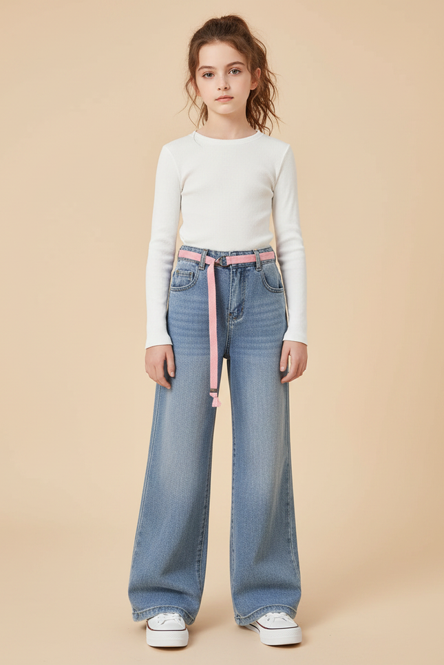 Pantalon Patte D'Éléphant Denim Bleu Large Décontracté Fille - Jean