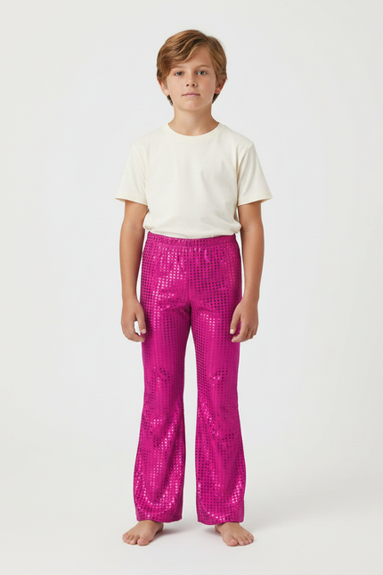 Pantalon Patte D'Éléphant Rose Fuchsia Pailleté Évasé Enfant - Polyester