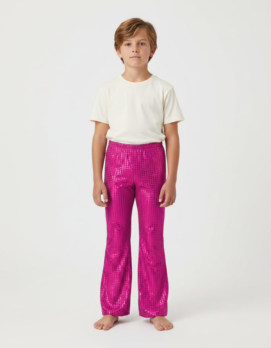 Pantalon Patte D'Éléphant Rose Fuchsia Pailleté Évasé Enfant - Polyester