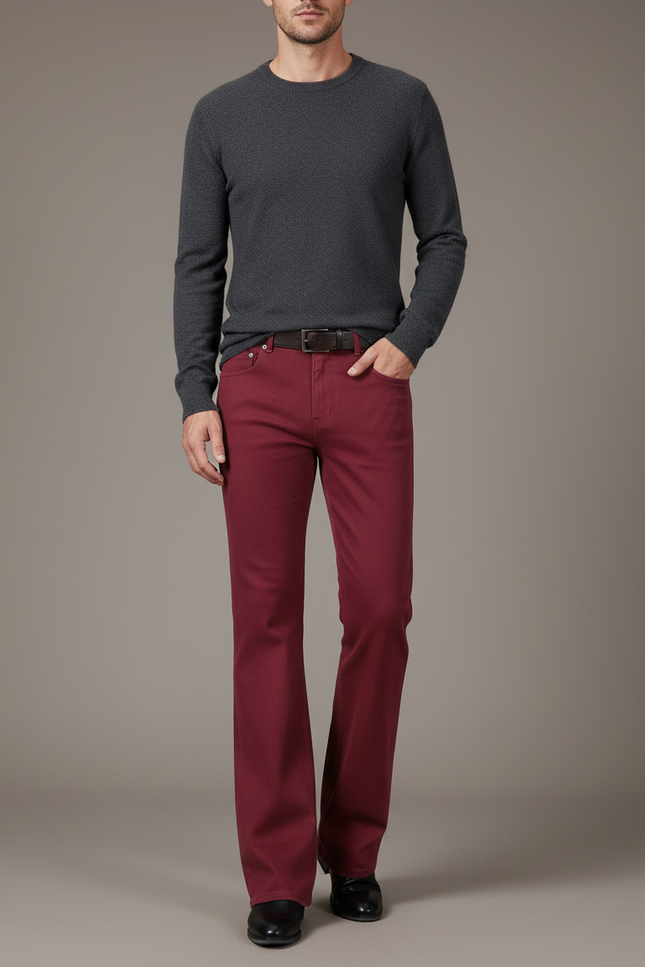 Pantalon Patte D'Éléphant Rouge Vin Évasé Décontracté Homme - Bordeaux Jean