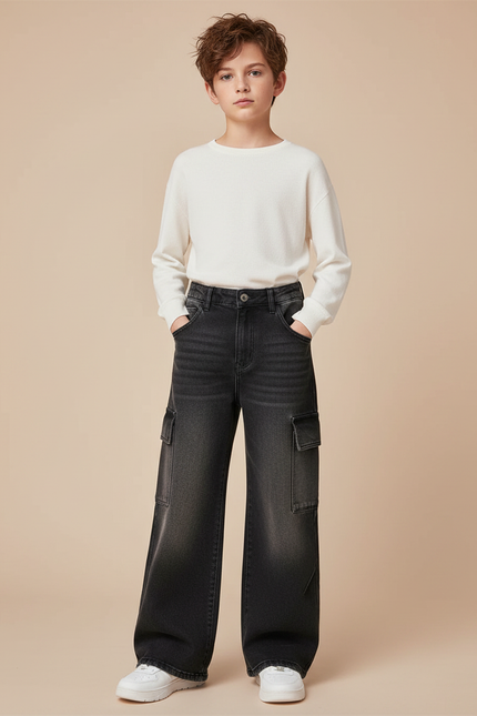 Pantalon Patte D'Éléphant Cargo Jean Dégradé Garçon Tendance - Gris