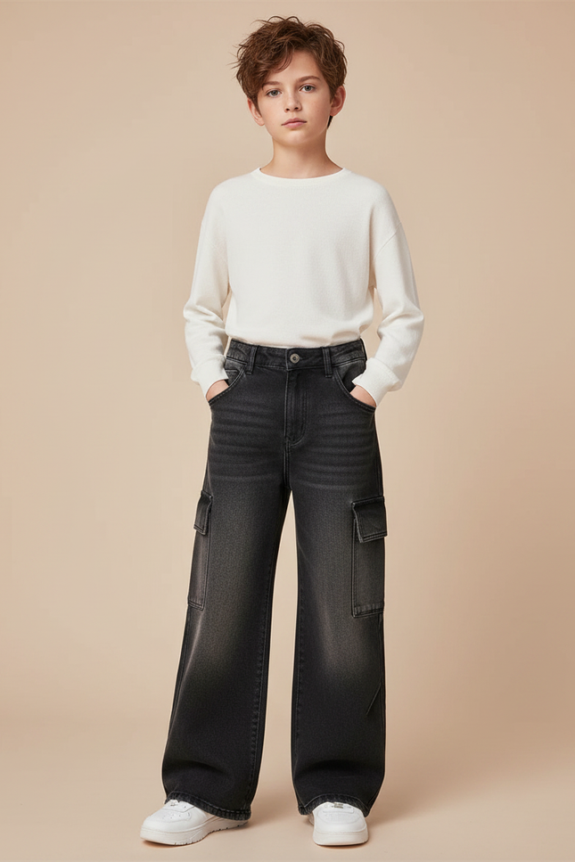 Pantalon Patte D'Éléphant Cargo Jean Dégradé Garçon Tendance - Gris