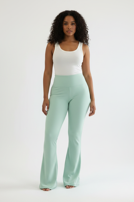 Pantalon Patte D'Éléphant Vert Menthe Confortable Évasé Fluide - Polyester