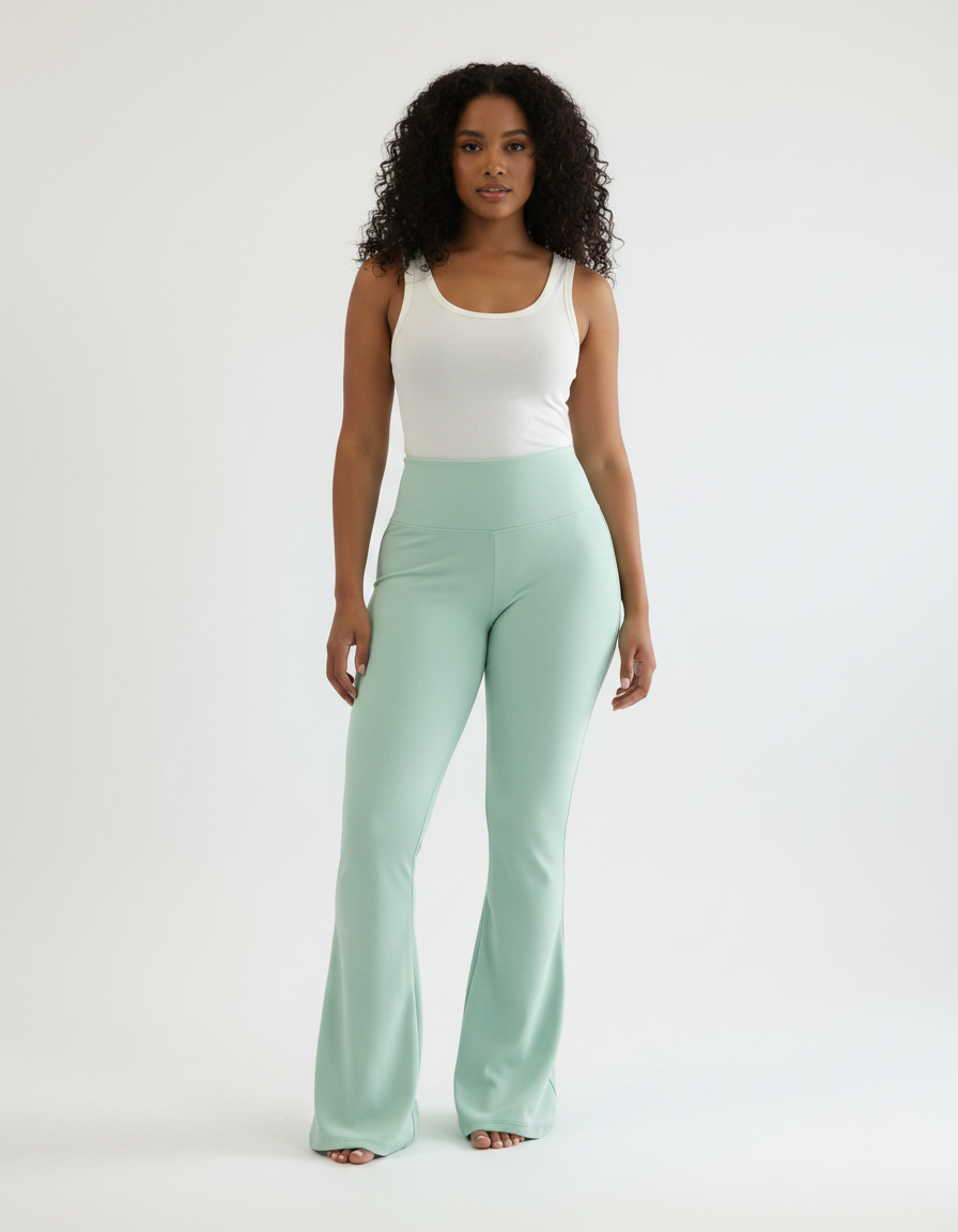 Pantalon Patte D'Éléphant Vert Menthe Confortable Évasé Fluide - Polyester