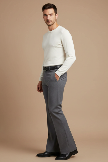 Pantalon Patte D'Éléphant Homme Gris Formel Élégant Évasé - Polyester