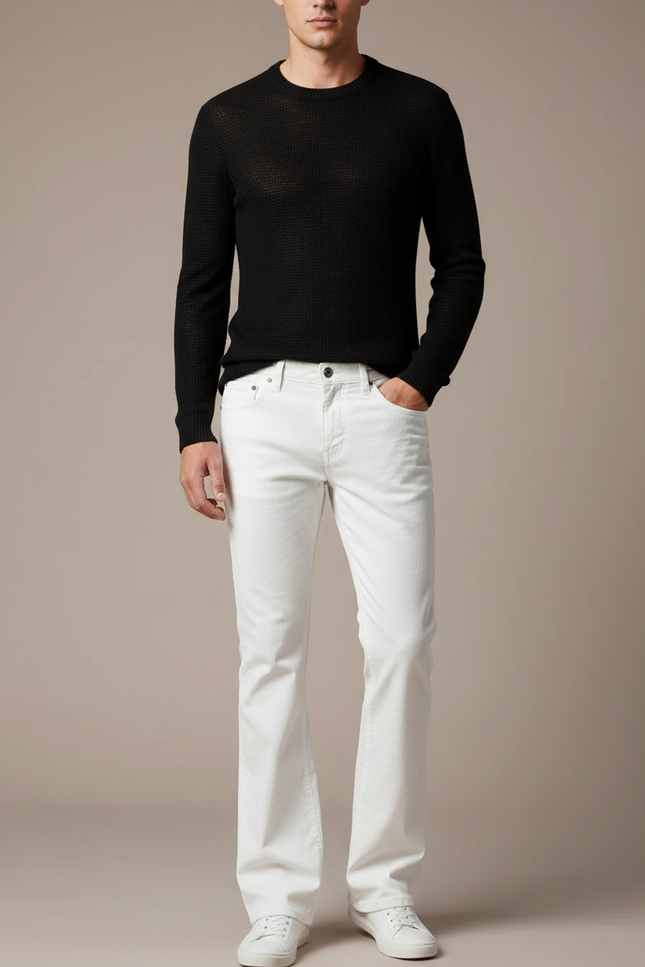 Pantalon Patte D'Éléphant Blanc Côtelé Décontracté Homme Évasé - Cordé