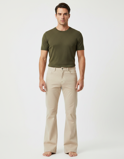 Pantalon Patte D'Éléphant Beige Clair Homme Décontracté Évasé - Coton