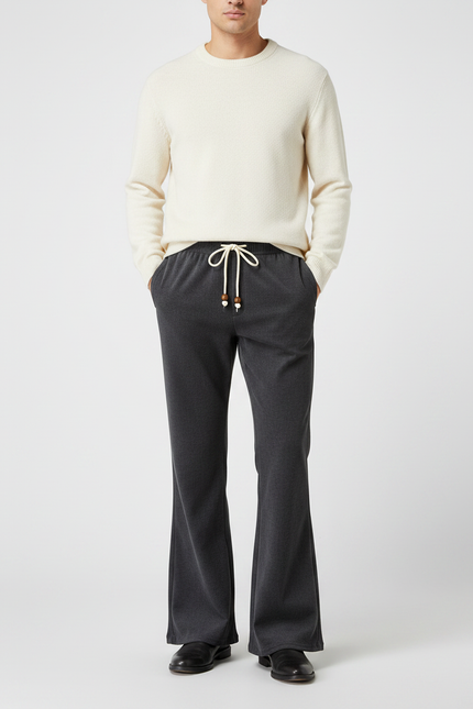 Pantalon Patte D'Éléphant Gris Anthracite Ample Décontracté Homme - Maille
