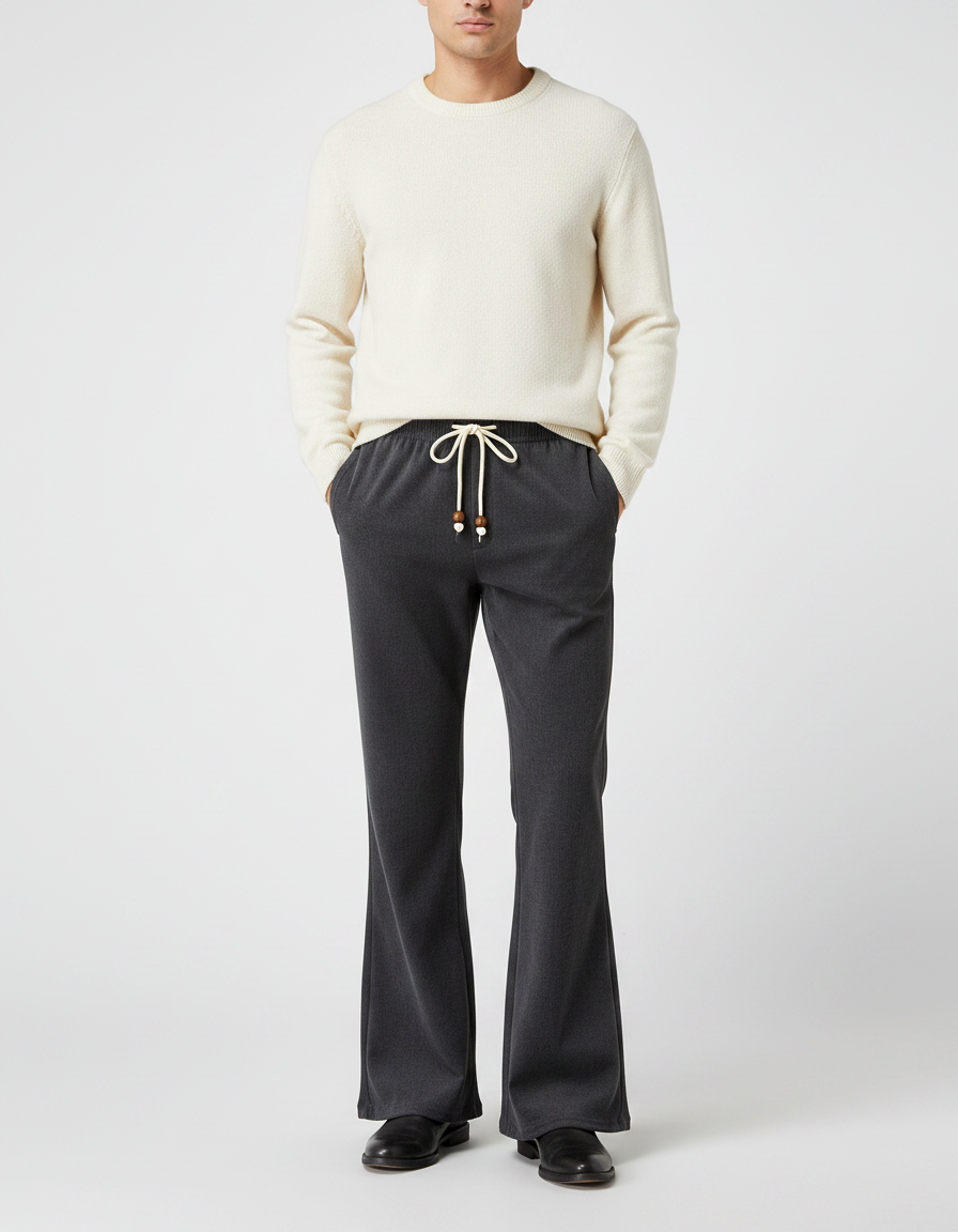 Pantalon Patte D'Éléphant Gris Anthracite Ample Décontracté Homme - Maille
