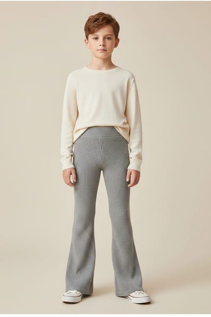 Pantalon Patte D'Éléphant Gris Côtelé Confortable Enfant - Maille