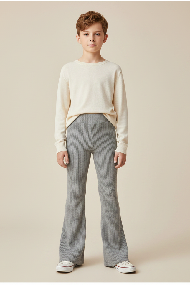 Pantalon Patte D'Éléphant Gris Côtelé Confortable Enfant - Maille