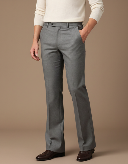 Pantalon Patte D'Éléphant Gris, Laine, Coupe Droite, Élégant
