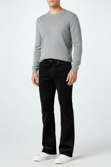 Pantalon Patte D'Éléphant Noir Côtelé Décontracté Homme Évasé - Cordé
