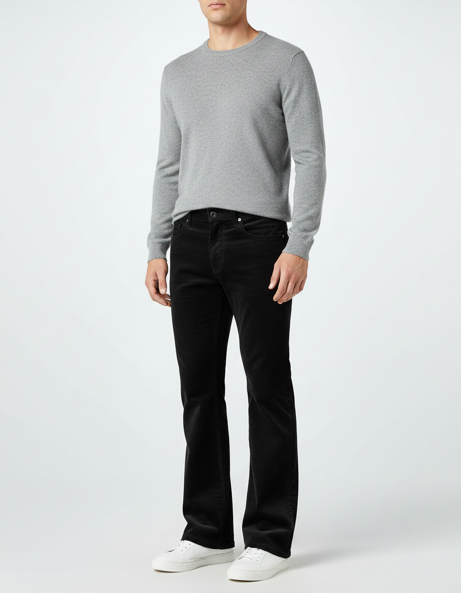 Pantalon Patte D'Éléphant Noir Côtelé Décontracté Homme Évasé - Cordé