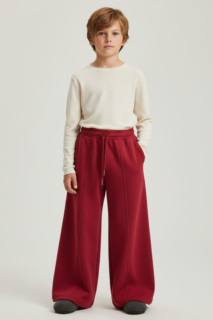 Pantalon Patte D'Éléphant Rouge Molleton Évasé Confortable Enfant