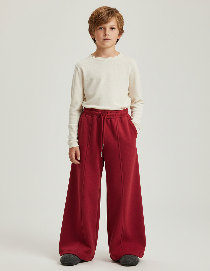Pantalon Patte D'Éléphant Rouge Molleton Évasé Confortable Enfant