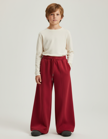 Pantalon Patte D'Éléphant Rouge Molleton Évasé Confortable Enfant