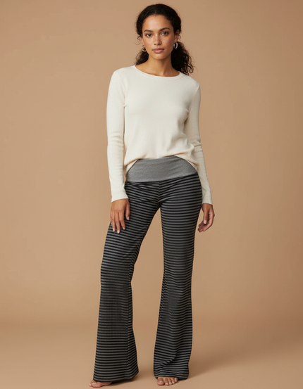Pantalon Patte D'Éléphant Rayé Noir Confortable Évasé - Maille