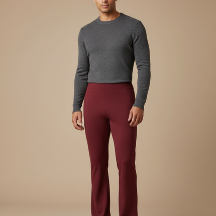 Pantalon Patte D'Éléphant Bordeaux Texturé Ajusté Décontracté - Maille