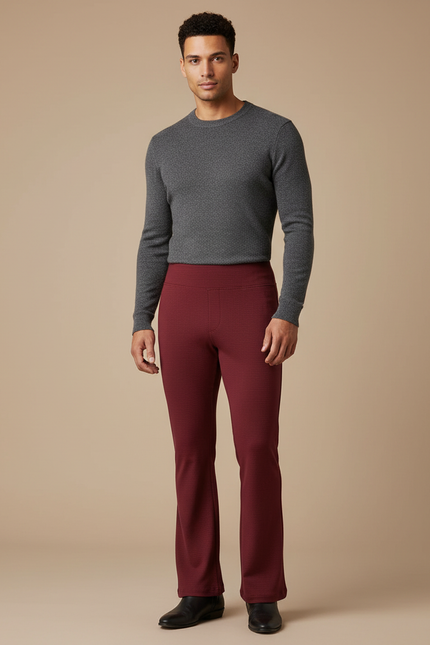 Pantalon Patte D'Éléphant Bordeaux Texturé Ajusté Décontracté - Maille
