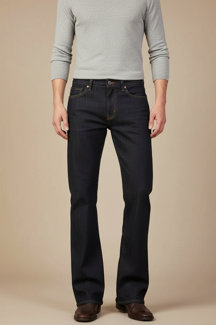 Pantalon Patte D'Éléphant Homme Bleu Marine Denim Évasé Classique - Jean