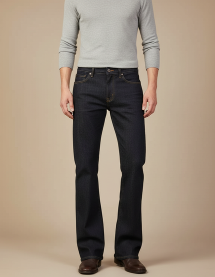 Pantalon Patte D'Éléphant Homme Bleu Marine Denim Évasé Classique - Jean