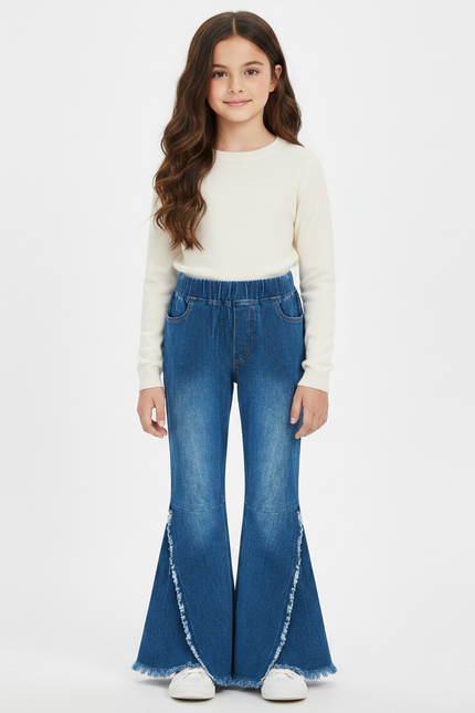 Pantalon Patte D'Éléphant Bleu Délavé Fendu Enfant - Jean