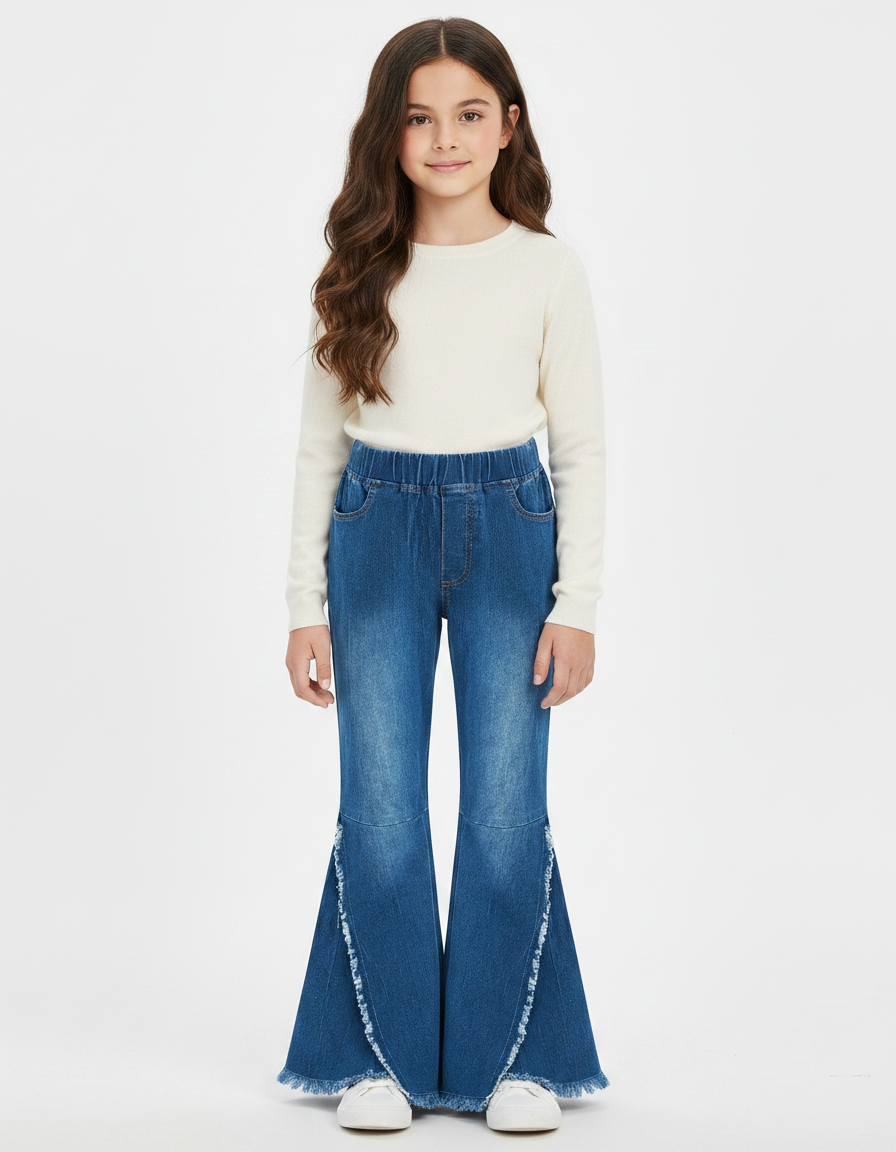 Pantalon Patte D'Éléphant Bleu Délavé Fendu Enfant - Jean