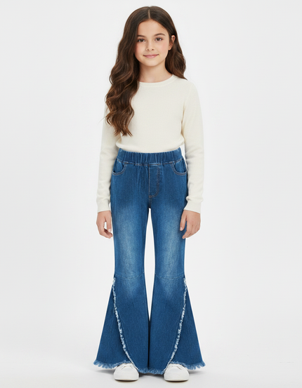 Pantalon Patte D'Éléphant Bleu Délavé Fendu Enfant - Jean