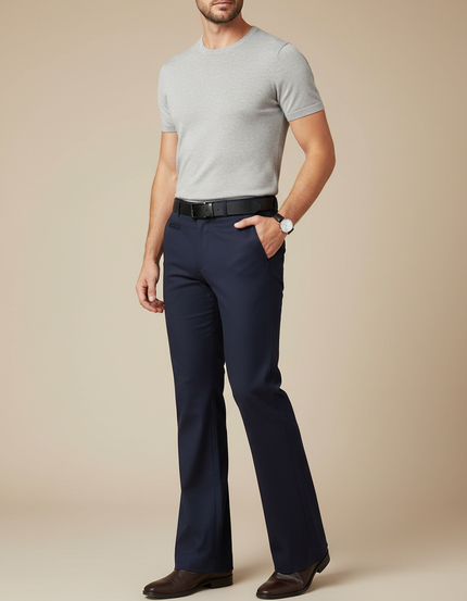 Pantalon Patte D'Éléphant Bleu Marine Évasé Élégant Décontracté Homme - Polyester