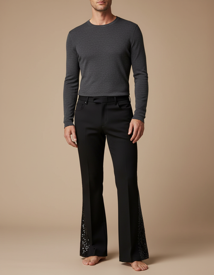 Pantalon Patte D'Éléphant Noir Paillettes Scintillantes Homme - Polyester