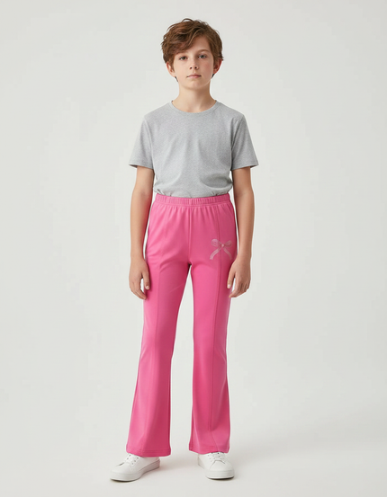 Pantalon Patte D'Éléphant Rose Évasé Imprimé Nœud Fille - Polyester