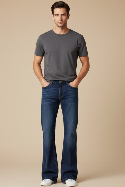 Pantalon Patte D'Éléphant Homme Denim Bleu Évasé Décontracté - Jean
