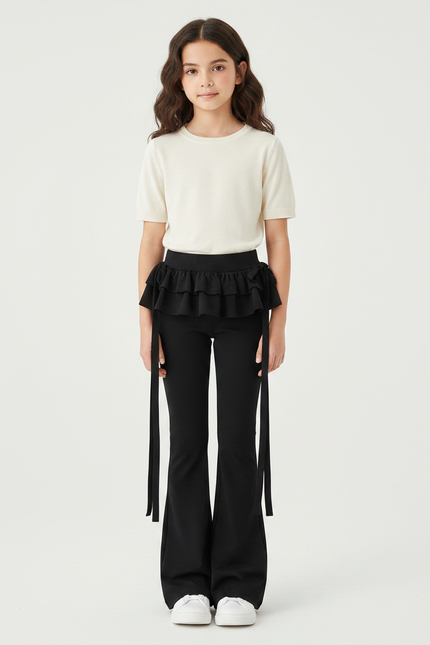 Pantalon Patte D'Éléphant Noir Volants Évasé Enfant Élégant - Maille