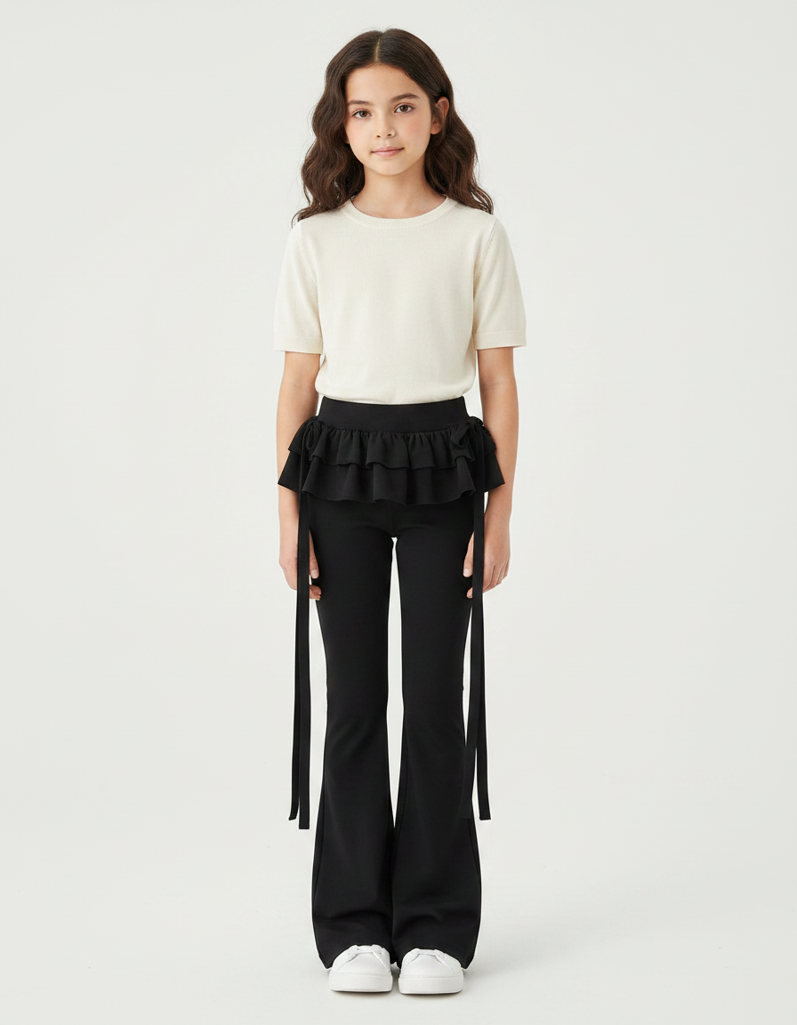 Pantalon Patte D'Éléphant Noir Volants Évasé Enfant Élégant - Maille