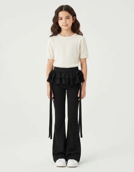 Pantalon Patte D'Éléphant Noir Volants Évasé Enfant Élégant - Maille