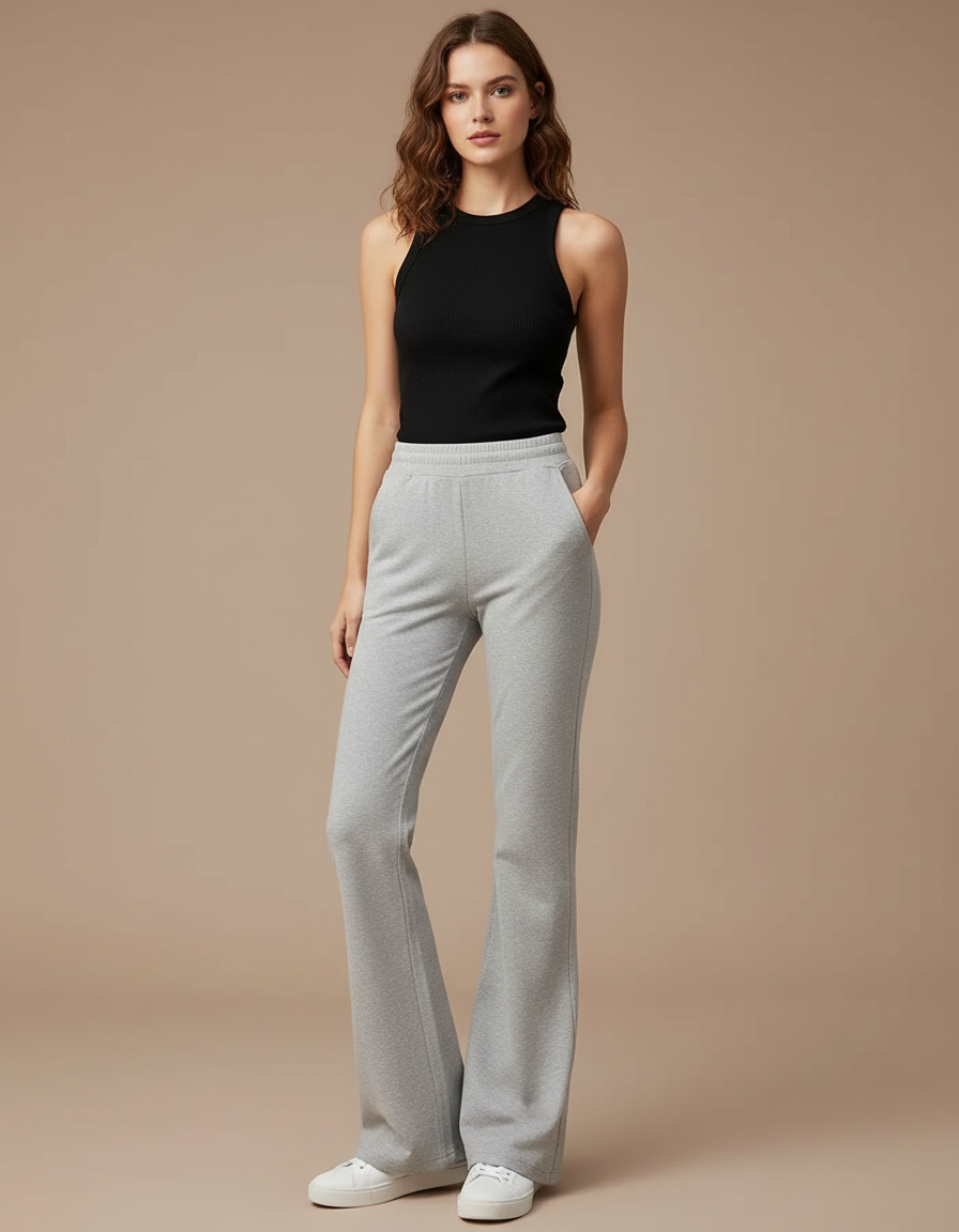Pantalon Patte D'Éléphant Gris Décontracté Confortable Sport - Molleton