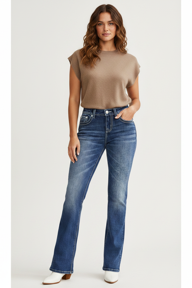Pantalon Patte D'Éléphant Denim Bleu Décontracté Taille Haute - Jean