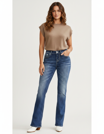 Pantalon Patte D'Éléphant Denim Bleu Décontracté Taille Haute - Jean