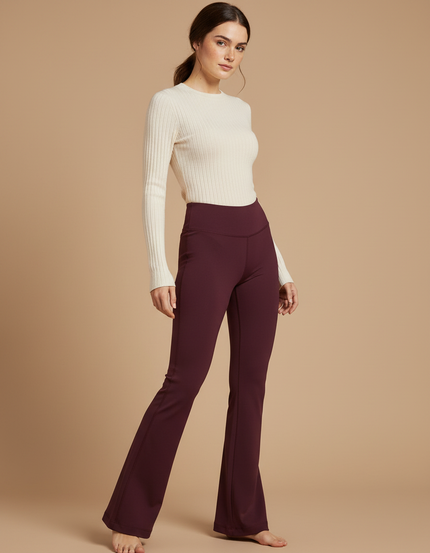 Pantalon Patte D'Éléphant Taille Haute Bordeaux Évasé Confortable Femme - Polyester