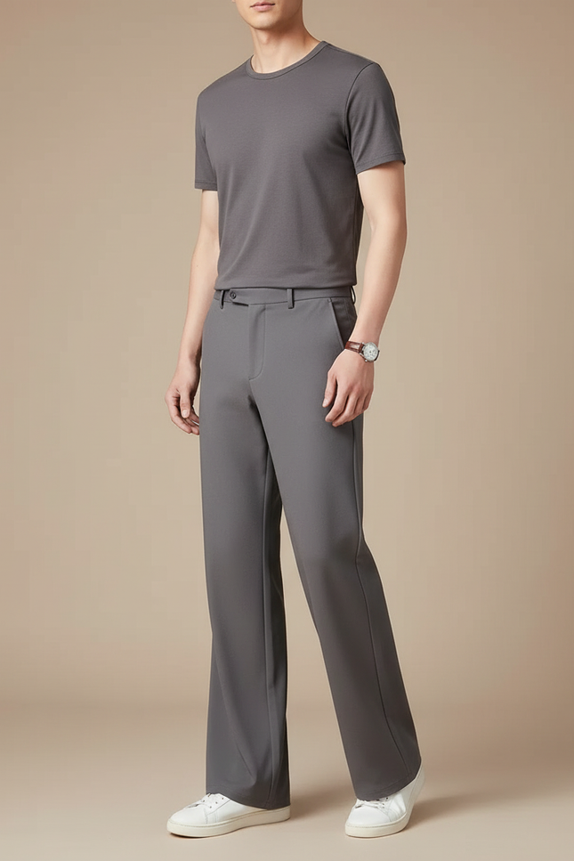 Pantalon Patte D'Éléphant Homme Gris Formel Élastique Élégant - Polyester
