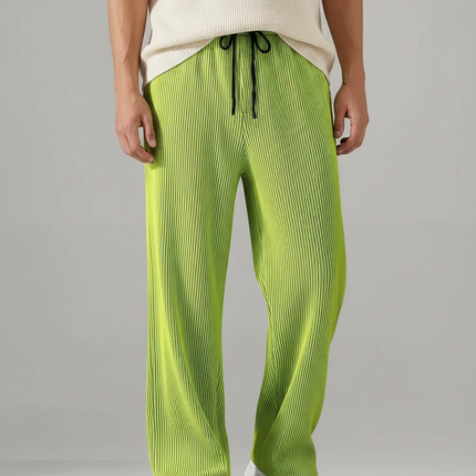 Pantalon Patte D'Éléphant Vert Plissé Ample Décontracté Fluide - Polyester