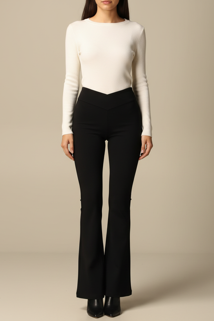 Pantalon Patte D'Éléphant Noir Taille Haute Évasé Élégant - Maille