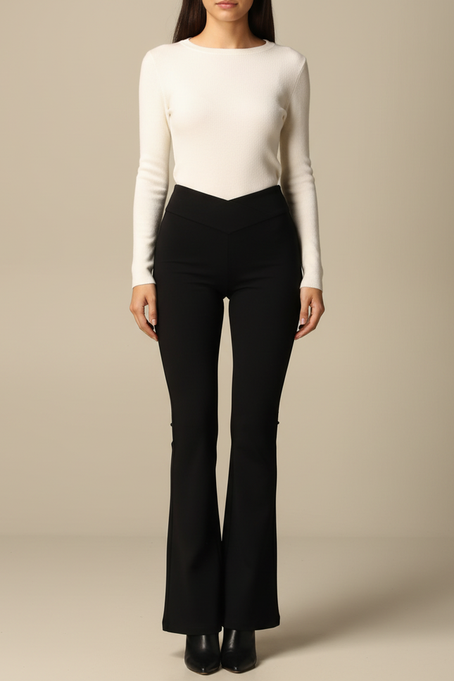 Pantalon Patte D'Éléphant Noir Taille Haute Évasé Élégant - Maille